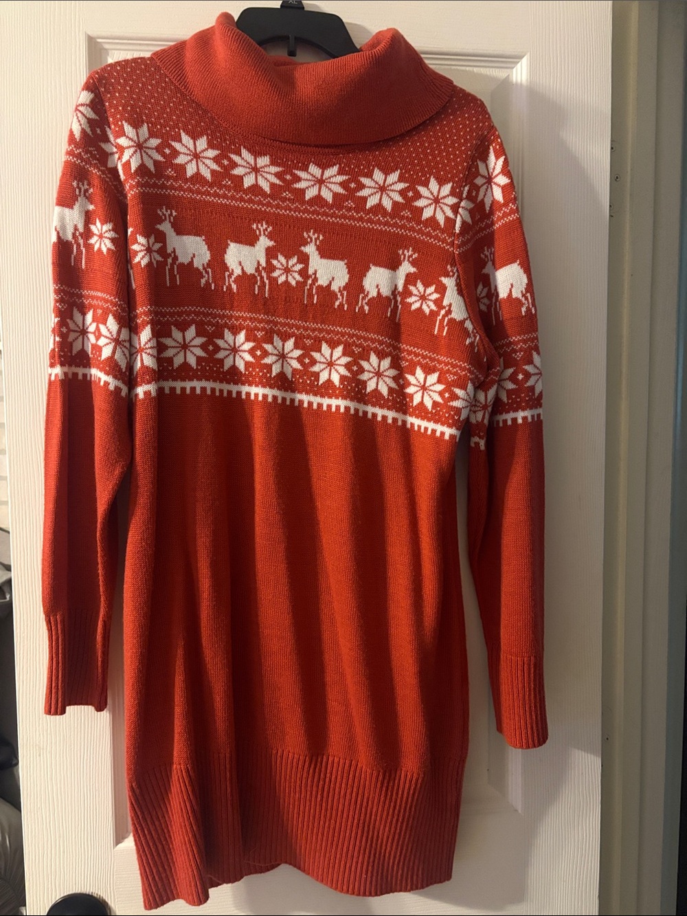 Tipsy Elves Red and White Reindeer Fair Isle Turtleneck Sweater Dress
